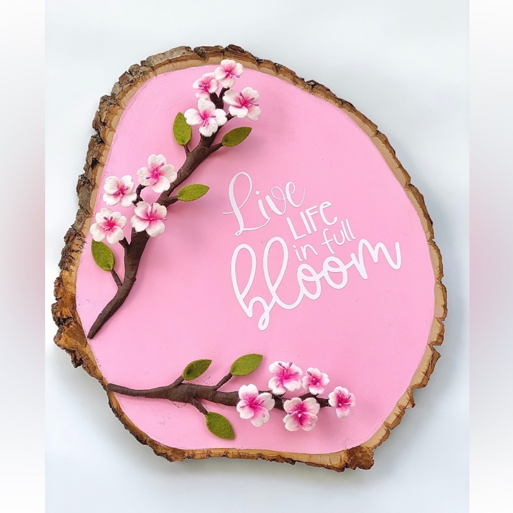 Pink Background With White Cherry Blossoms/Live Life in Full Bloom Wall Art